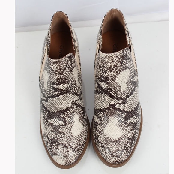 Cream Snake Skin Pu Elastic Stacked Heel Ankle - Picture 5 of 7